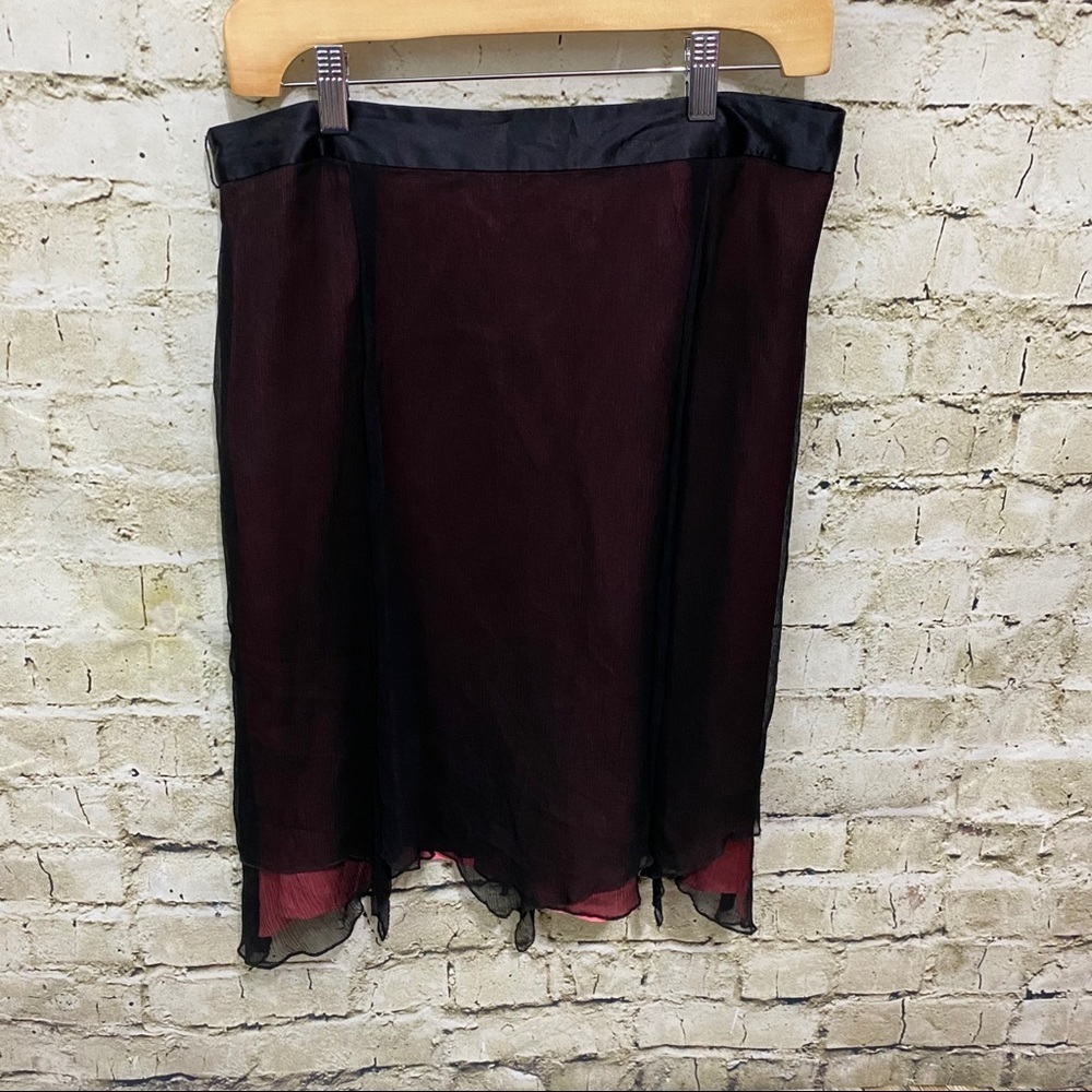 Free People Black Hot Pink Silk A Line Skirt
